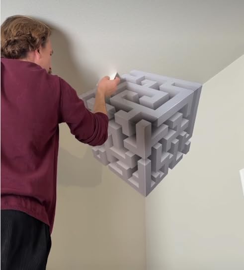 3D Cube Optical Illusion Corner Wall Sticker – Geometric Peel & Stick Décor