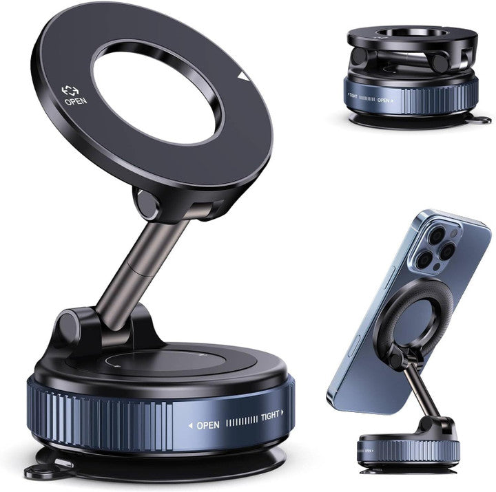 Magnetic Car Mobile Holder with Vacuum Suction Cup – Strong Grip Dashboard Phone Mount for Car, Office & Table