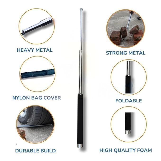 Portable Foldable Self-Defence Stick with Anti-Slip Grip & Carry Pouch