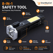 8-in-1 Rechargeable Emergency Hammer Torch with Power Bank, Magnet & Safety Cutter