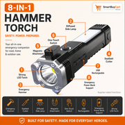 8-in-1 Rechargeable Emergency Hammer Torch with Power Bank, Magnet & Safety Cutter