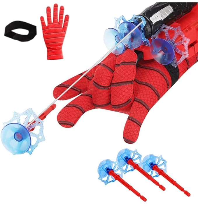 Spider Hero Web Shooter Glove Toy for Kids with Wrist Launcher, Mask & Suction Darts